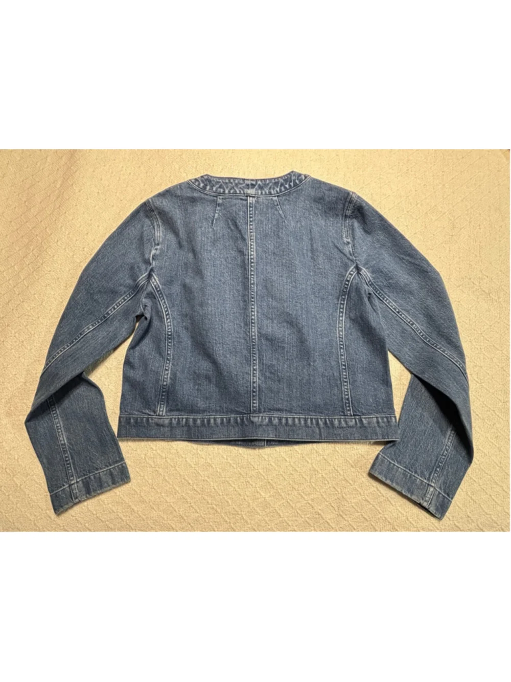 NWT J Crew Factory Denim Lady Jacket Blue Jean Gold Button Collarless Coat Sz 8